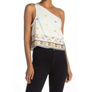 FREE PEOPLE Women's Bali Baby Asymmetrical Tank Embroidered Ivory size S $98 NEW